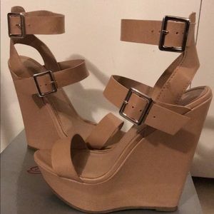 Double Strap Nude Wedges
